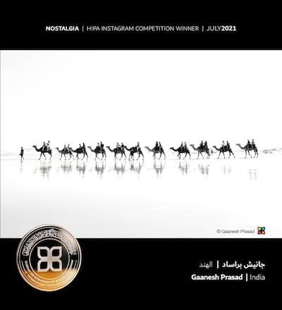 Gaanesh Prasad's photo leaves the viewer wondering if the reflection of the camels are captured in water or heat haze. Photo: Gaanesh Prasad