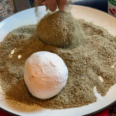 Traditional shanklish rolled in zaatar. Courtesy Tina Chamoun