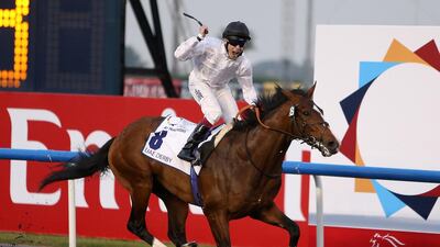 Toast Of New York, with Jamie Spencer, aboard, aims to replicate his Dubai World Cup night success at Belmont in Elmont, New York. Pawan Singh / The National