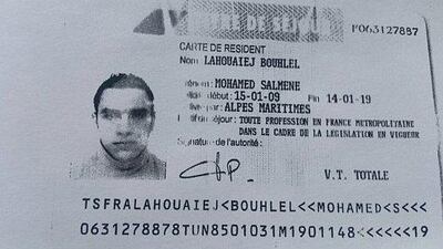 The residence permit of Mohamed Lahouiaej Bouhlel who rammed his lorry into a crowd of revellers on Bastille Day. French police source/AFP
