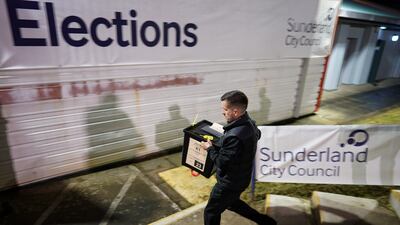 The first ballot boxes arrive at Silksworth Community Pool, Tennis and Wellness Centre in Sunderland. Getty