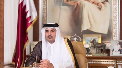 Sheikh Tamim delivers a televised speech in Doha. QNA
