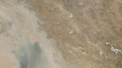 Nasa's satellite picture shows the dust storm moving south-east towards the UAE from Iraq.