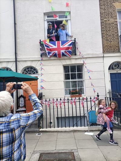 Paul Watkins and Anne Marie Salmon give a speech ahead of their 'coronation' on May 8, 2023 in Jeffreys Street, Camden, London. Photo: Persy Pearl