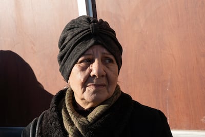 Raeefe Naouf, the mother of defendant Hassan Halebiye, outside the court in Aleppo. Anagha Nair for The National