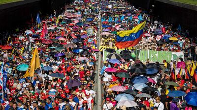 Supporters of the Venezuelan government participate in a campaign closing ceremony in Caracas, Venezuela. EPA