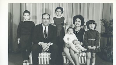 Leila and Abdel Mohsin Qattan in 1965, with their children Hani, Najwa, Omar and Leenah. Courtesy Omar Al Qattan