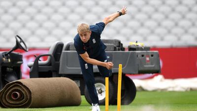 Olly Stone of England bowls during training in Manchester. Getty