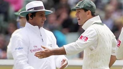 An upset Australia captain Ricky Ponting pleads his case with a Aleem Dar during the Ashes Test against England in 2010. Hamish Blair / Getty Images