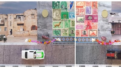 In 'A Letter For Her, A Letter For Fate', Wafa Hourani creates installations that resemble film sets showing imagined street life in Palestine. Courtesy the artist and Zawyeh Gallery