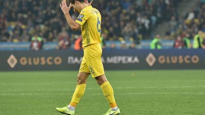 Ukraine's midfielder Taras Stepanenko walks off the pitch after receiving red card during the Euro 2020 football qualification match between Ukraine and Portugal at the NSK Olimpiyskyi stadium in Kiev on October 14, 2019. / AFP / Genya SAVILOV