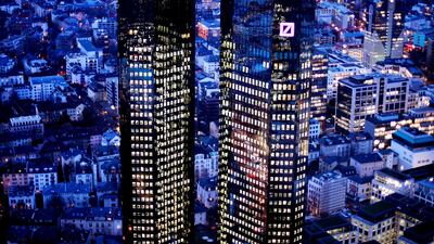 The towers of the Deutsche Bank in Frankfurt. The bank will focus on European clients as it overhauls its struggling investment bank. Michael Probst / AP Photo 