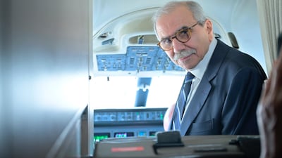 Prime Minister Nawaf Salam aboard the flight to Rene Mouwad Airport at Qlayaat. Photo: Lebanese Government