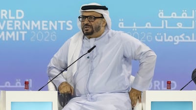 World Governments Summit 2026 Day 1. The Geopolitical Reset LtoR: Mike Pompeo, 70th Secretary of State, U.S Department of State, Anwar Gargash, Diplomatic Advisor To President Excellency and Frederick Kempe, President and CEO Antonie Robertson/The National