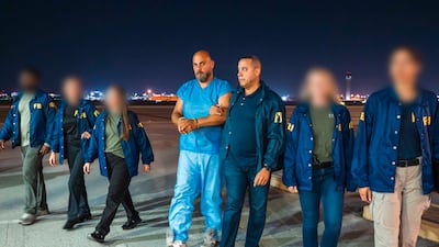 Ibrahim Khaldoon Hilmi, wanted in the US for billions of dollars worth of alleged medical insurance fraud, arrives in South Florida accompanied by FBI personnel. Photo: FBI Miami bureau