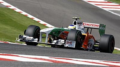 Force India's Giancarlo Fisichella on his way to taking pole position in today's Belgian Grand Prix.