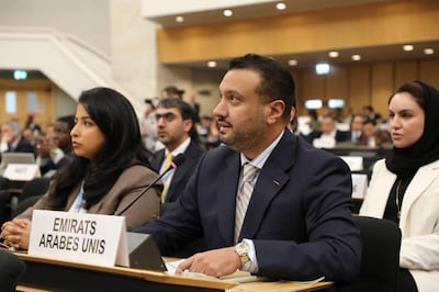 Jamal Al Musharakh, the UAE’s permanent representative at the UN in Geneva, addresses the UN Human Rights Council. Photo: National Media Authority