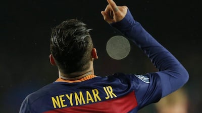 Neymar celebrates scoring the first goal for Barcelona. Reuters / Albert Gea