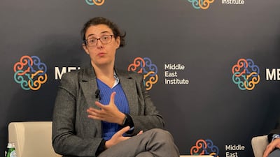 Elizabeth Tsurkov speaks at a panel event organised by the Middle East Institute in Washington on January 21. Thomas Watkins / The National
