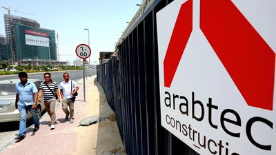 Arabtec shares closed up 13.4 per cent at Dh2.61. Satish Kumar / The National
