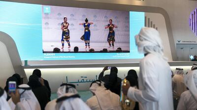 Indian dance performance happening on stage at the World Government Summit in 2018. Reem Mohammed / The National
