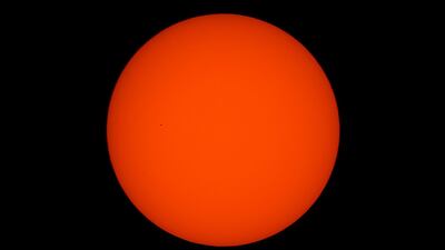 This photo shows planet Mercury passing in front of the sun taken from Hede-Bazouges, western France. The next alignment Earth - Mercury - Sun will take place on 2032. AFP