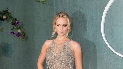 Jennifer Lawrence, in Versace, attends the 'mother!' premiere at Odeon Leicester Square on September 6, 2017 in London, England. Getty Images