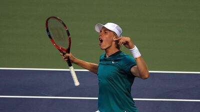 Denis Shapovalov of Canada celebrates going up 5-2 in the final set against Nick Kyrgios of Australia during Day 1 of the Toronto Masters at the Aviva Centre on July 25, 2016 in Toronto, Ontario, Canada. Vaughn Ridley / Getty Images / AFP