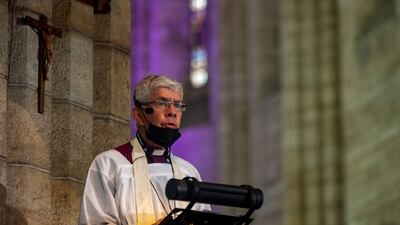 Retired Bishop of Natal Michael Nuttall delivers the sermon during the requiem Mass. AFP