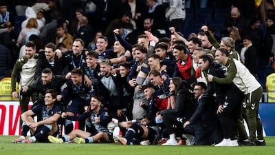 Celta Vigo players celebrate winning at Real Madrid for the first time since 2014. EPA
