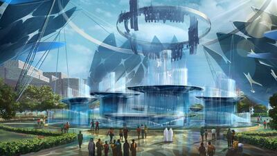 An artist rendering for the Al Wasl Plaza inside the Dubai Expo 2020 venue. Courtesy HOK and Arup