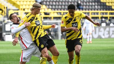 Jude Bellingham, right, moved to Signal Iduna Park from English club Birmingham City in July 2020 age 17. AFP