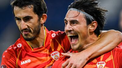 Elmas and Spirovski jubilant after the second goal. EPA