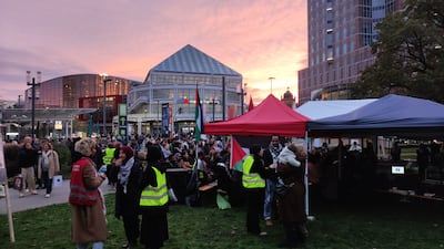 The Palestinian Liberatory Book Fair is running in a park opposite the Frankfurt International Book Fair. Photo: Palastina Verein
