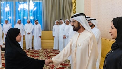 Sheikh Mohammed bin Rashid, Vice President and Ruler of Dubai, on Sunday met some of the country's leading high school pupils. Photo: Dubai Media Office