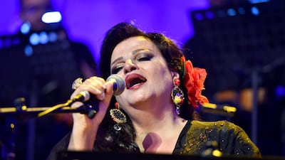 Lebanese diva Jahida Wehbe performs on stage during the annual Baalbeck International Festival in Baalbeck.