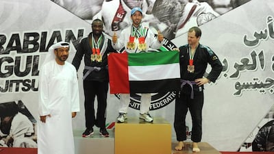 Ahmed Suhail Al Ketbi, centre, collected his biggest medal haul in a single competition during the Arabian Gulf Jiu-Jitsu Championship in September. Photo by Abdullateef Al Marzouqi