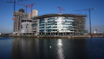 The new BBC Media City studios take shape as construction work at Salford Quays progresses in 2009. Getty Images