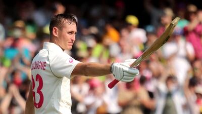 Australia’s Marnus Labuschagne celebrates scoring a century during Day 1 of the third Test against New Zealand at the Sydney Cricket Ground. AFP
