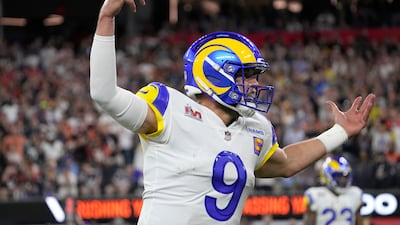 Los Angeles Rams quarterback Matthew Stafford reacts to pass interference in the end zone against the Cincinnati Bengals. AP