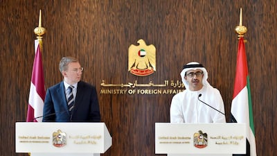 Foreign Minister Sheikh Abdullah bin Zayed met Latvian Foreign Minister, Edgars Rinkevics, on Monday. The ministers discussed ways to boost ties and cooperation between the two countries. Wam