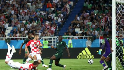Match 8: Oghenekaro Etebo of Nigeria scores an own goal against Croatia. Getty