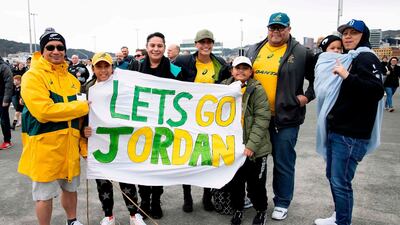 Australia fans pose for a picture before the Bledisloe Cup rugby union match between New Zealand and Australia in Wellington. AFP