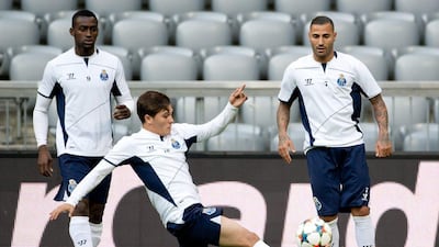 FC Porto players Jackson Martinez, Juan Quintero and Ricardo Quaresma shown during the team's training session on Monday ahead of Tuesday's Champions League quarter-final second leg at Bayern Munich. Sven Hoppe / EPA / April 20, 2015