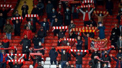 Liverpool fans before the match at Anfield. PA