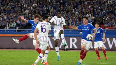 Asahi Uenaka of Yokohama F Marinos heads to score their opening goal. Getty Images