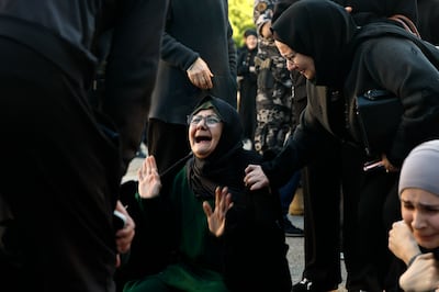 Mourners during a funeral procession for the thirteen bodies of members of the Lebanese State Security Forces killed in an Israeli attacks, in the southern coastal city of Sidon. EPA