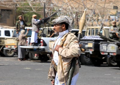 A member of the Houthi rebels during a gathering to mobilise more fighters amid tension with Saudi Arabia, in Sanaa, Yemen. EPA
