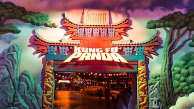 Entrance to Kung Fu Panda's theme park zone at Motiongate Dubai. Reem Mohammed / The National