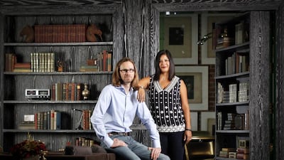 Cofounders Michael and Xochi Birch in the Musto Bar of The Battery, a hotel and private social club, in San Francisco,. Russell Yip / Corbis